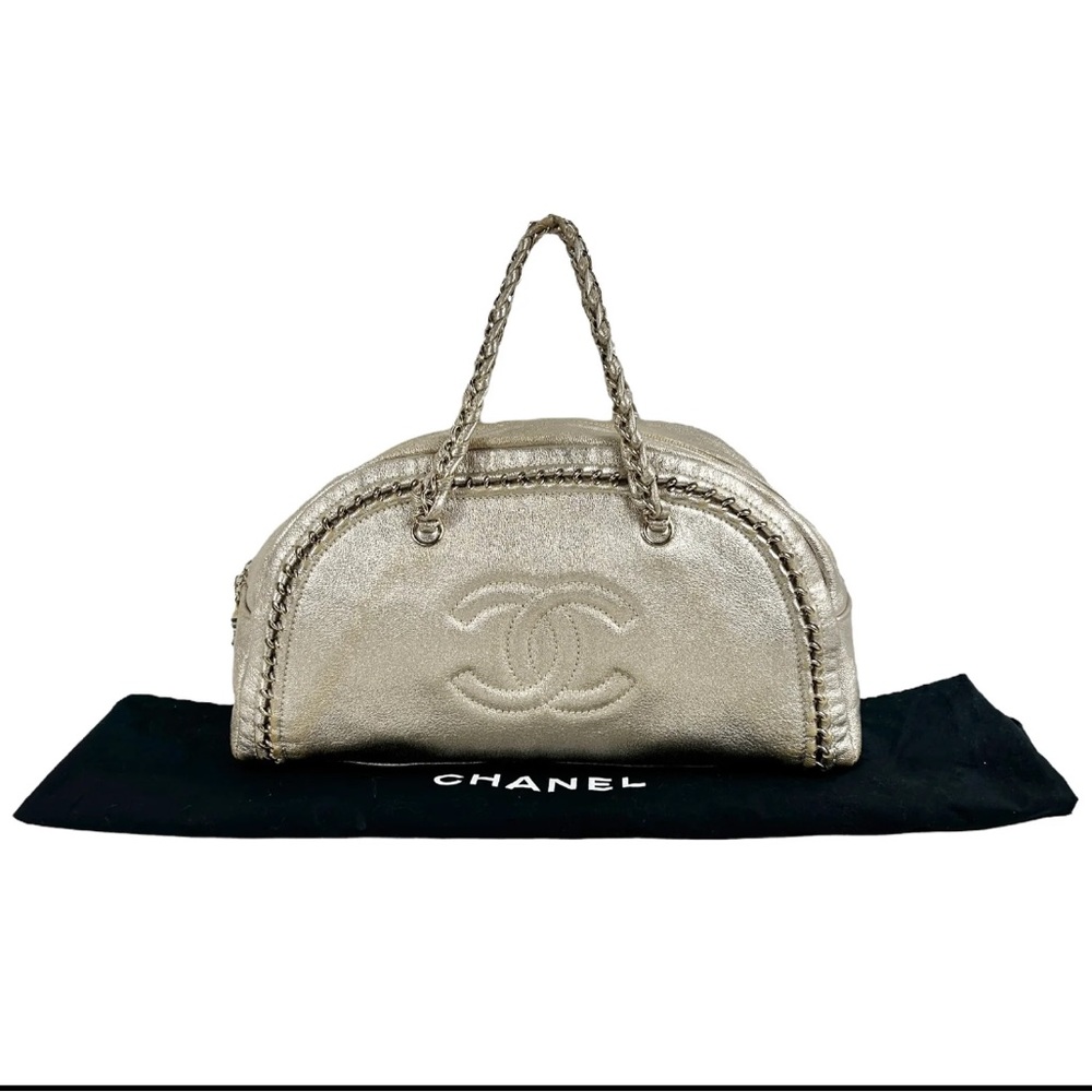 CHANEL Vintage Metallic Gold Luxe Ligne Large Bowler Bag w/ GHW